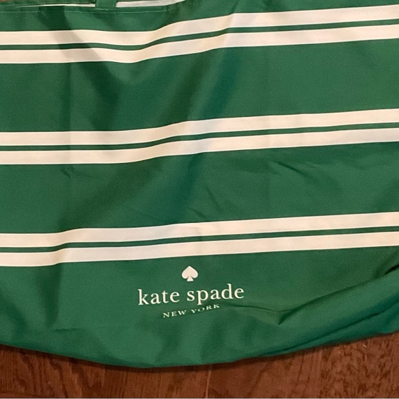 KATE SPADE Large Green White Stripe Tote Canvas Foldable Bag - Picture 3 of 4